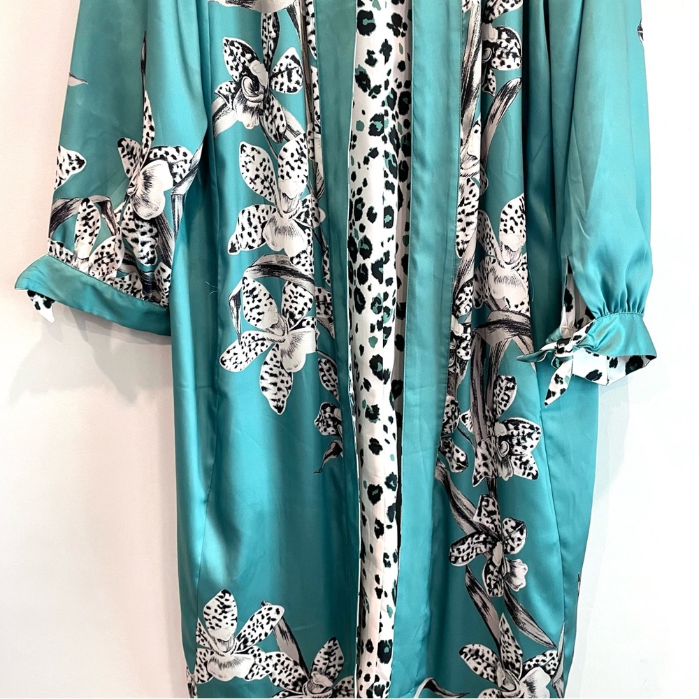 Chicos Reversible Floral Leopard Duster Open Front Cardigan Jacket - Picture 5 of 13